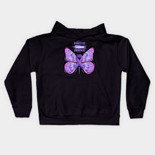 Family Domestic Violence Awareness Purple Ribbon Butterfly Kids Hoodie